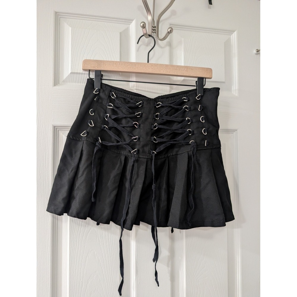 Social Collision, Women's L Mini Skirt, Black Gothic Lace Up, Punk, Emo